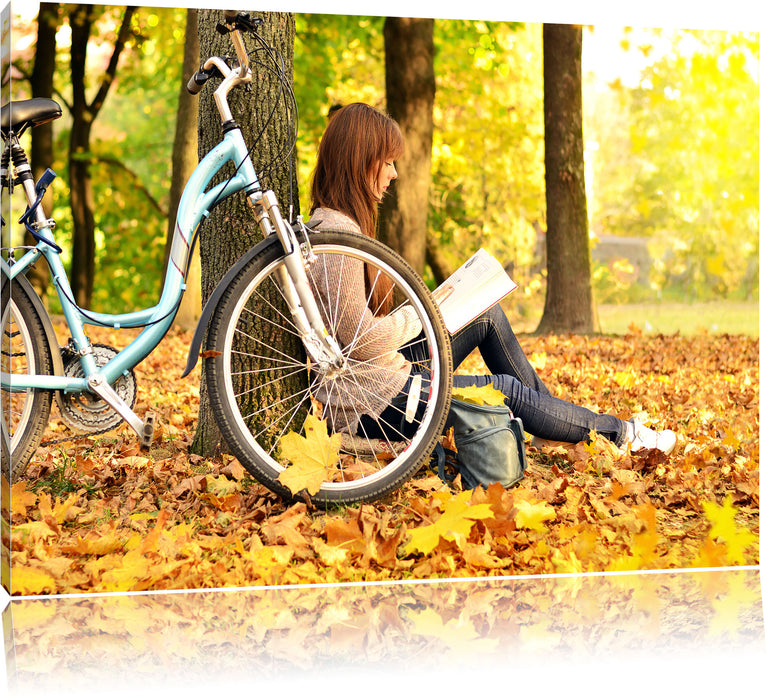 Pixxprint Teenager Girl with Bike, Leinwandbild