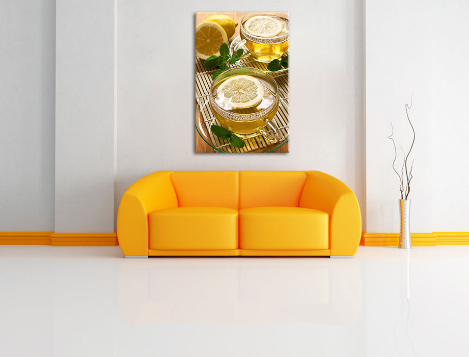 GrünerTee mit Zitrone Leinwandbild über Sofa