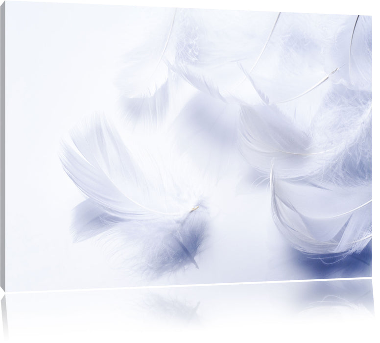 Pixxprint Weiße Feder auf schwarzem Stein, Leinwandbild