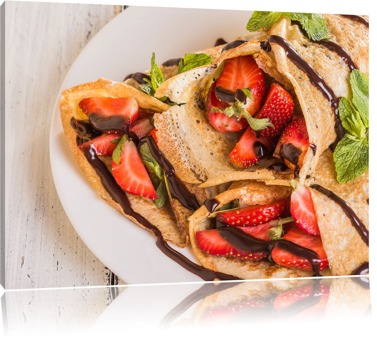 Pixxprint Crêpes mit Erdbeeren, Leinwandbild