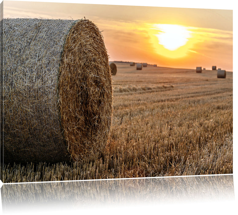 Pixxprint Strohballen auf Feld, Leinwandbild