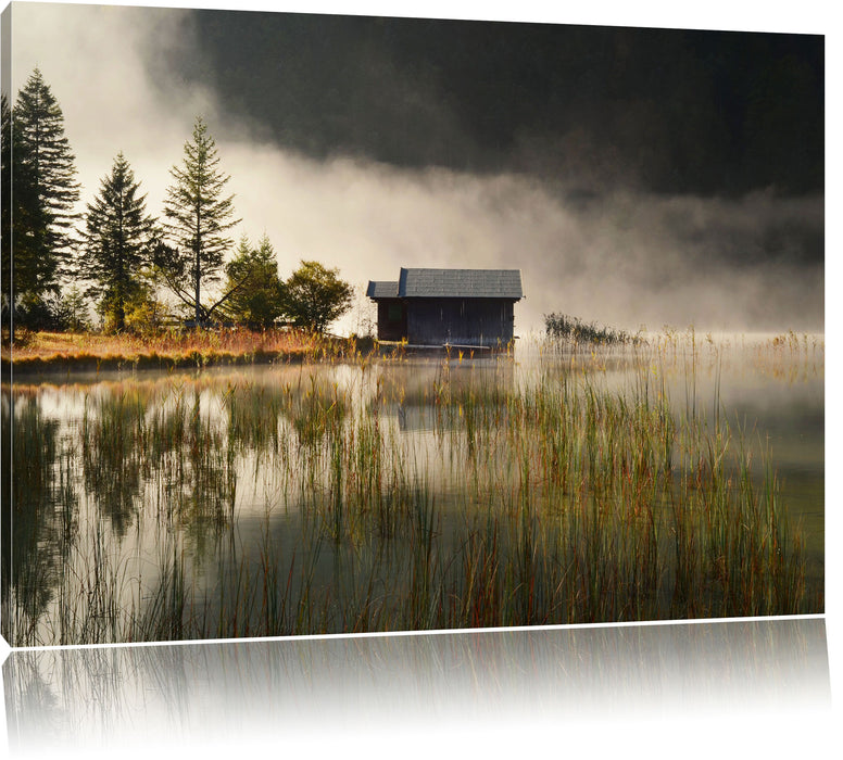 Pixxprint Idyllische Waldhäuschen, Leinwandbild