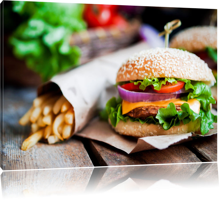 Pixxprint Burger und Pommes, Leinwandbild