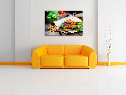 Burger und Pommes Leinwandbild über Sofa