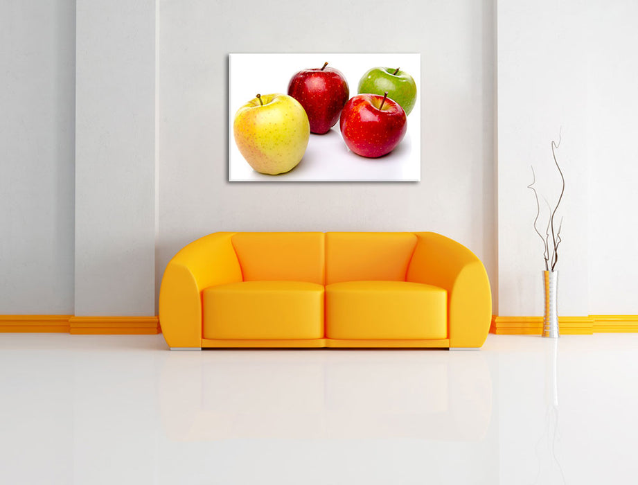Bunte Äpfel schwarzer Hintergrund Leinwandbild über Sofa