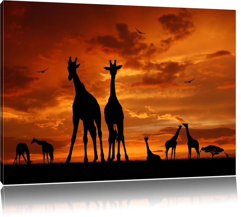 Pixxprint Afrika Giraffen im Sonnenuntergang, Leinwandbild