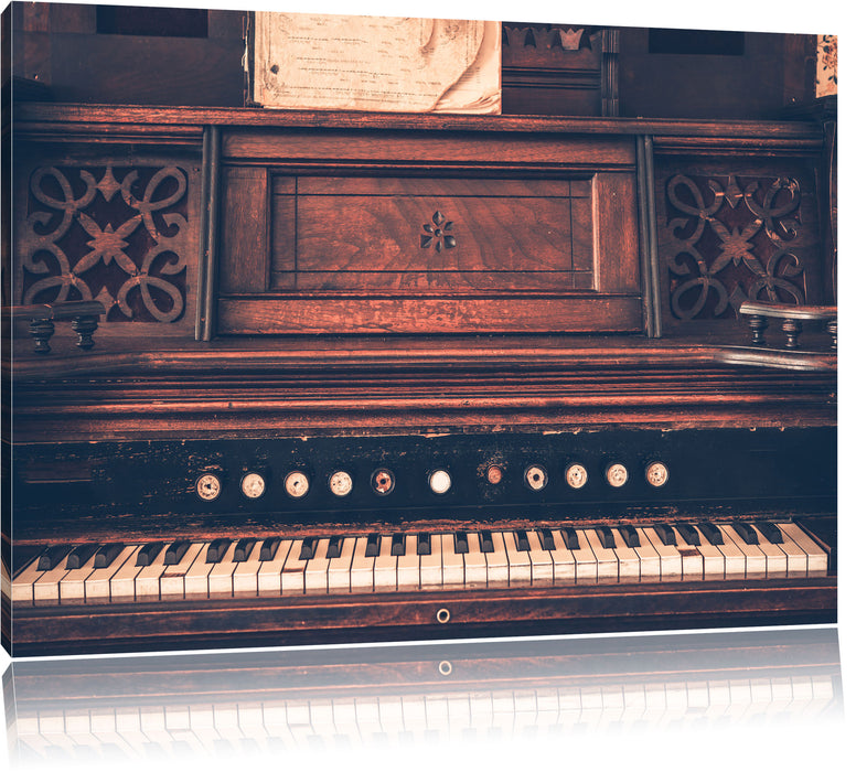 Pixxprint altes Klavier schwarz-Weiß, Leinwandbild