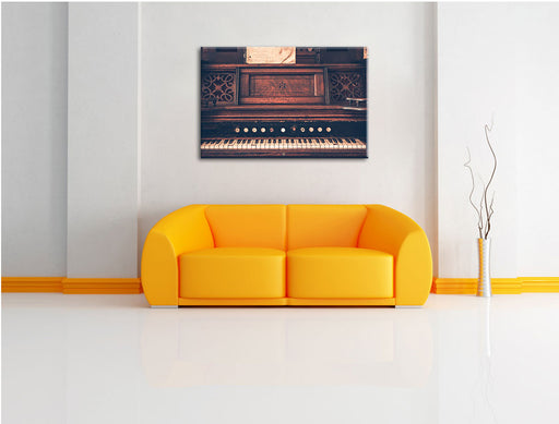 altes Klavier schwarz-Weiß Leinwandbild über Sofa