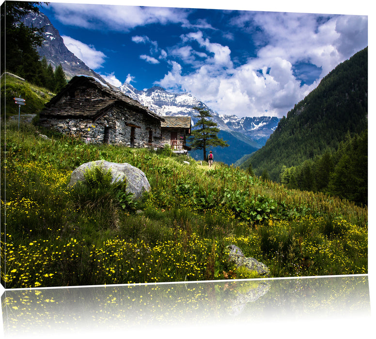 Pixxprint Wunderschöne Berghütte, Leinwandbild
