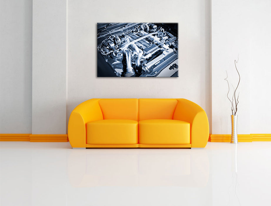 Spektakulärer Motorblock Leinwandbild über Sofa