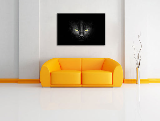 Dark schwarzes Katzengesicht Leinwandbild über Sofa