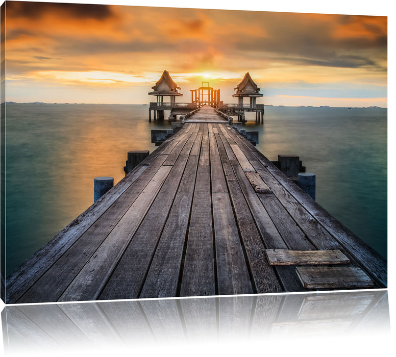Pixxprint Bootssteg im Sonnenuntergang, Leinwandbild