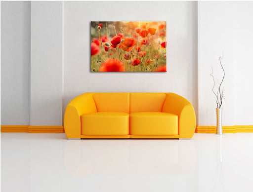 Rote Mohnwiese Leinwandbild über Sofa