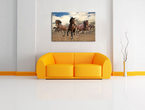 Western Pferde Cowboy Leinwandbild über Sofa