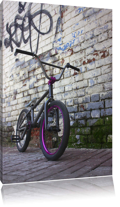 Pixxprint Fahrrad vor Graffitiwand, Leinwandbild