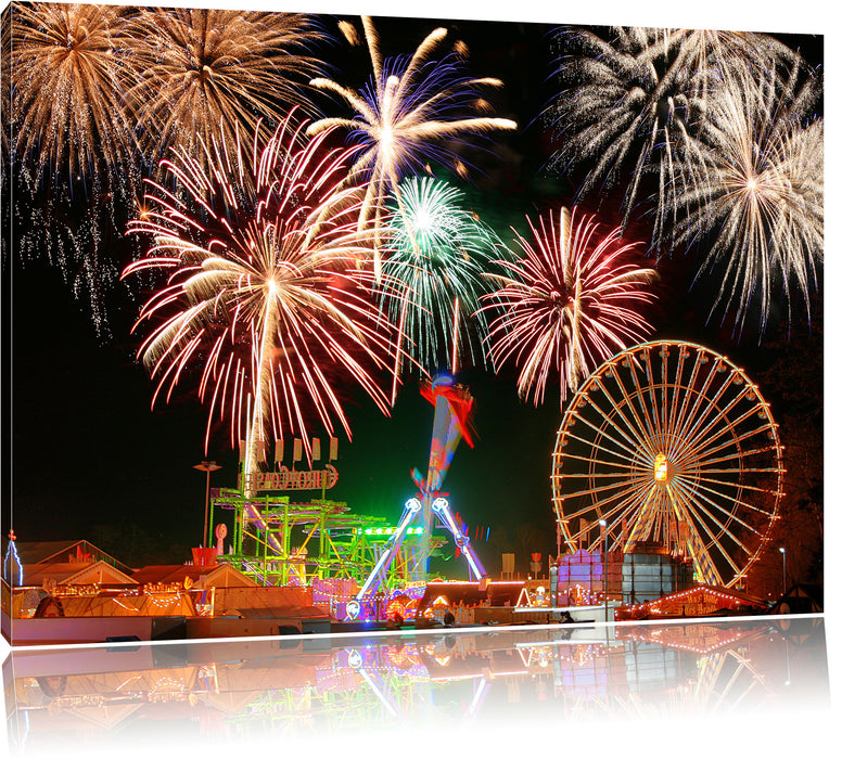 Pixxprint Silvester Riesenrad Feuerwerk, Leinwandbild