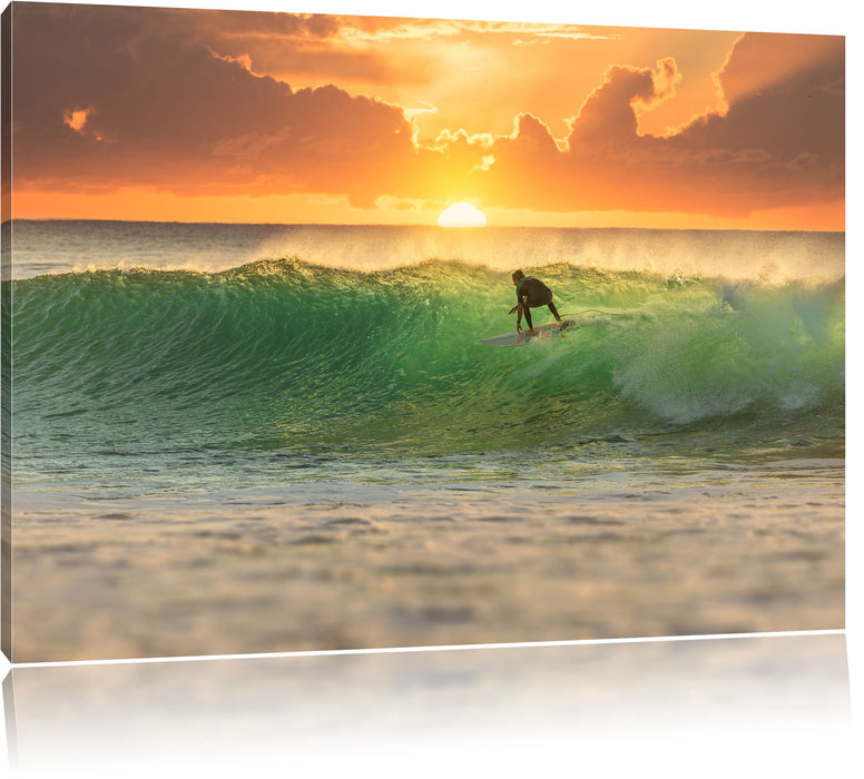 Pixxprint Surfen im Sonnenuntergang, Leinwandbild