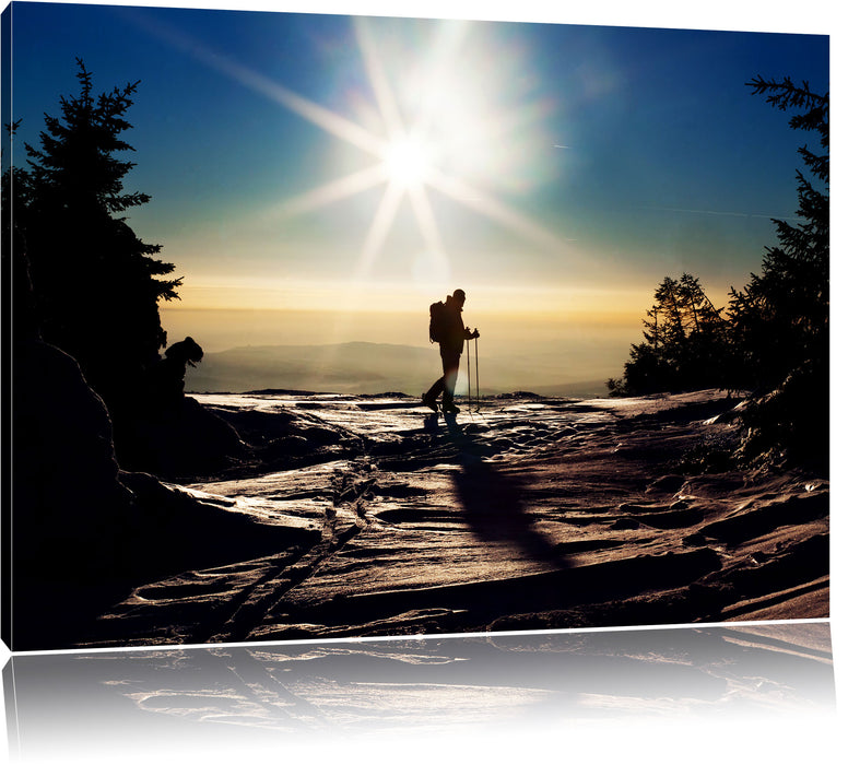 Pixxprint Wintersport Sonnenuntergang Ski, Leinwandbild