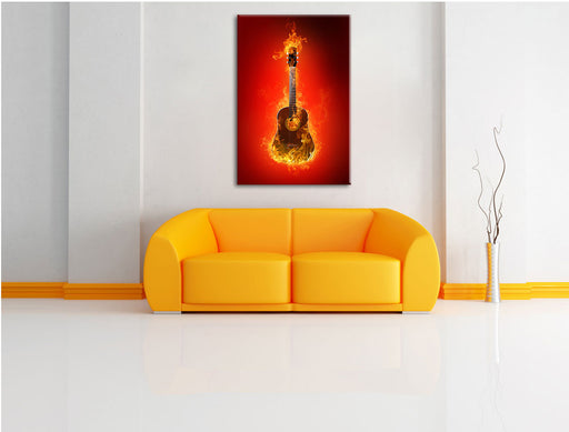 Brennende Gitarre Heiße Flammen Leinwandbild über Sofa