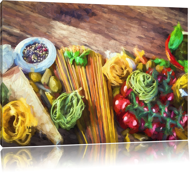 Pixxprint Pasta mit frischen Gewürzen, Leinwandbild