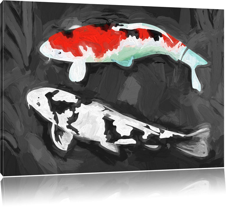 Pixxprint Gezeichnete Koi Karpfen, Leinwandbild