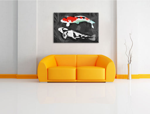 Gezeichnete Koi Karpfen Leinwandbild über Sofa