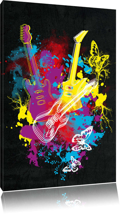 Pixxprint Guitar splatter black, Leinwandbild