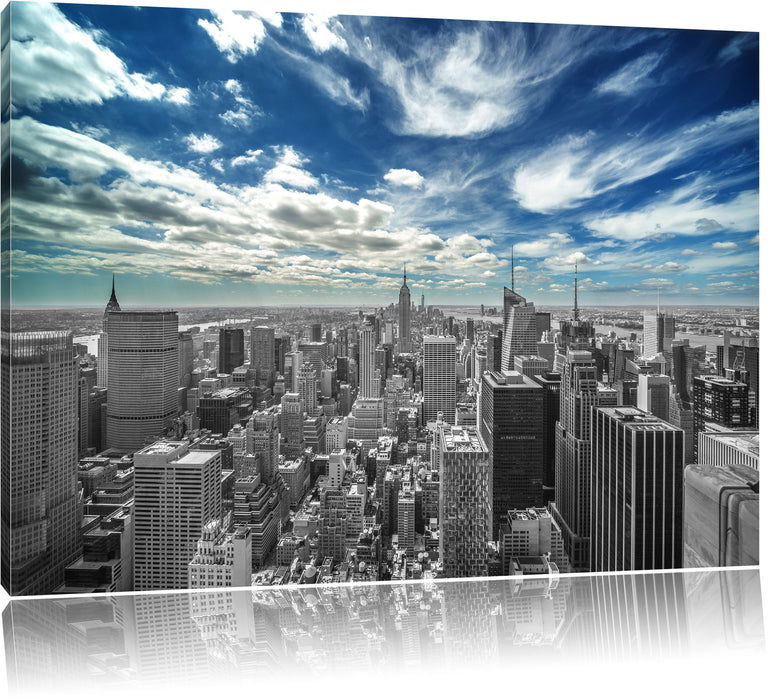 Pixxprint New York unter bewölktem Himmel, Leinwandbild
