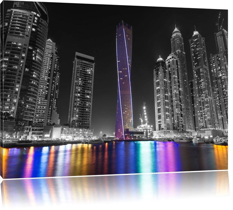 Pixxprint Skyline von Dubai bei Nacht, Leinwandbild