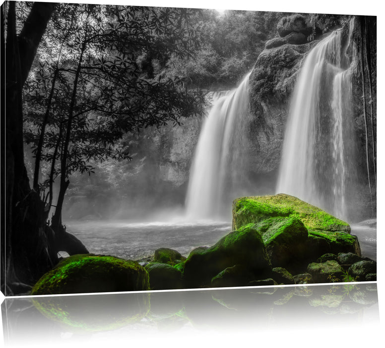 Pixxprint Wasserfall im Dschungel, Leinwandbild