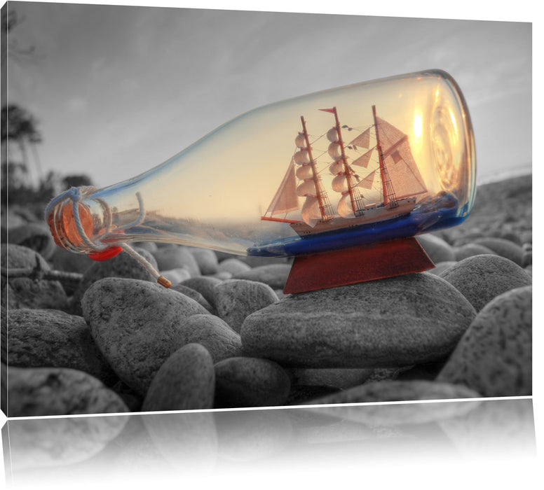 Pixxprint Schiff in Flasche, Leinwandbild
