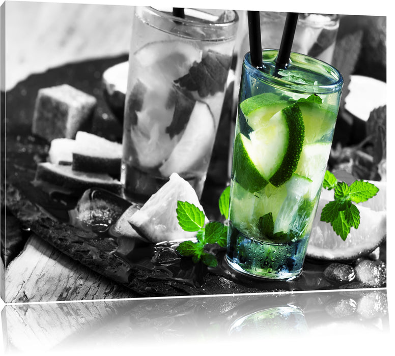 Pixxprint Caipirinhacocktails auf Tablett, Leinwandbild