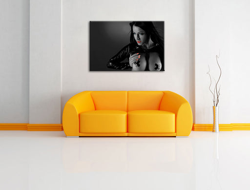 schwarzhaarige sexy Frau Leinwandbild über Sofa