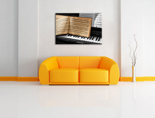 Notenbuch auf Piano Leinwandbild über Sofa