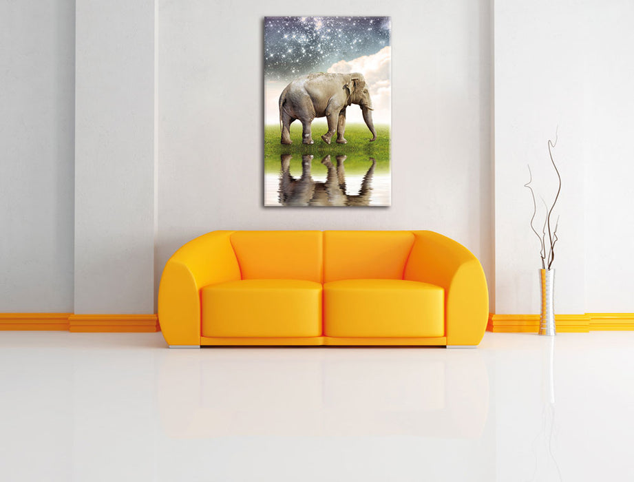 Elefant mit Sternenhimmel Leinwandbild über Sofa