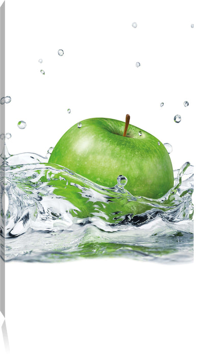 Grüner Apfel fällt ins Wasser Leinwandbild