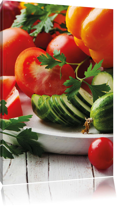 Pixxprint Obst Gemüse Gurke Tomaten, Leinwandbild
