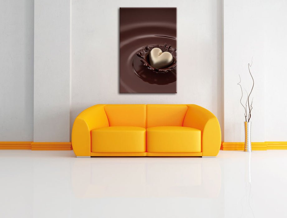 Goldherz in Schoko Leinwandbild über Sofa