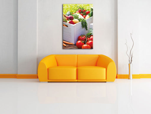 Obst Gemüse Gurke Tomaten Leinwandbild über Sofa