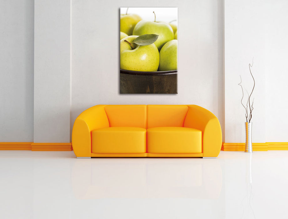 Apfel Schale mit grünen Äpfeln Leinwandbild über Sofa