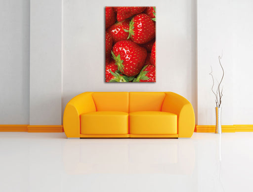 Erdbeere mit Frosch Leinwandbild über Sofa