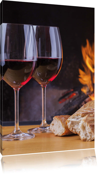 Pixxprint Baguette Wein Picknick, Leinwandbild