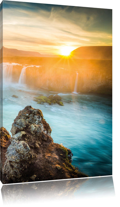 Pixxprint Wasserfall im Sonnenuntergang, Leinwandbild