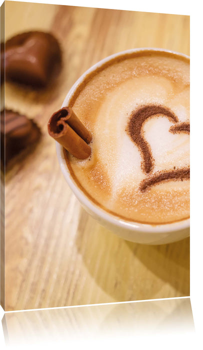 Pixxprint Kaffee Herz aus Schaum Cappucino, Leinwandbild