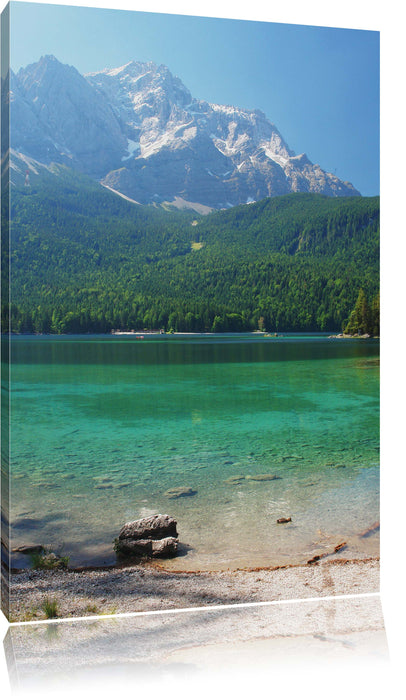 Pixxprint See Sonne Bäume Wald, Leinwandbild