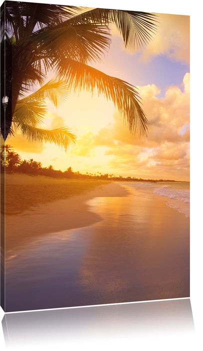 Pixxprint Strand Meer Sonnenuntergang, Leinwandbild