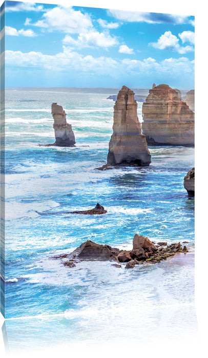 Pixxprint Meer klippe küste Steine Strand, Leinwandbild
