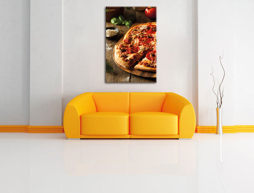 Pizza Käse Salamipizza Leinwandbild über Sofa