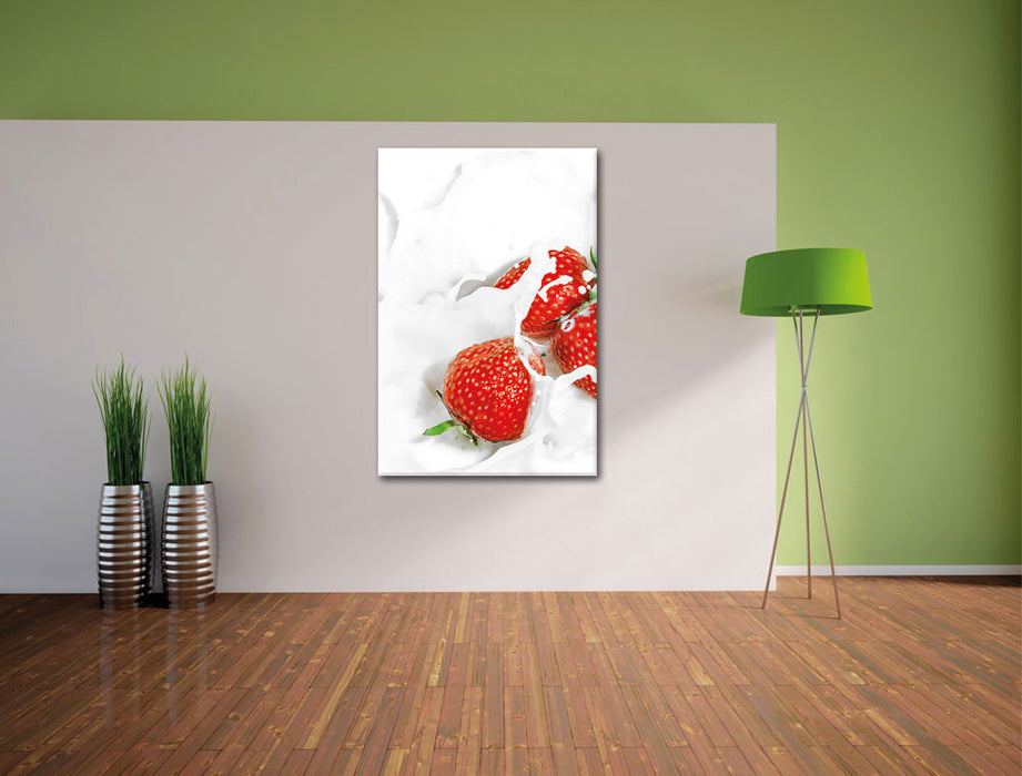 Erdbeeren Erdbeermilch Leinwandbild im Flur