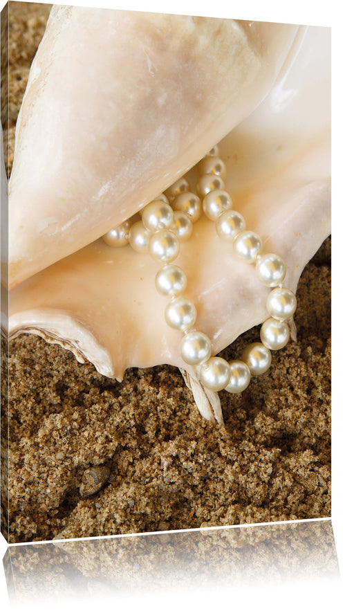 Muschel mit Perle Sand Strand Leinwandbild